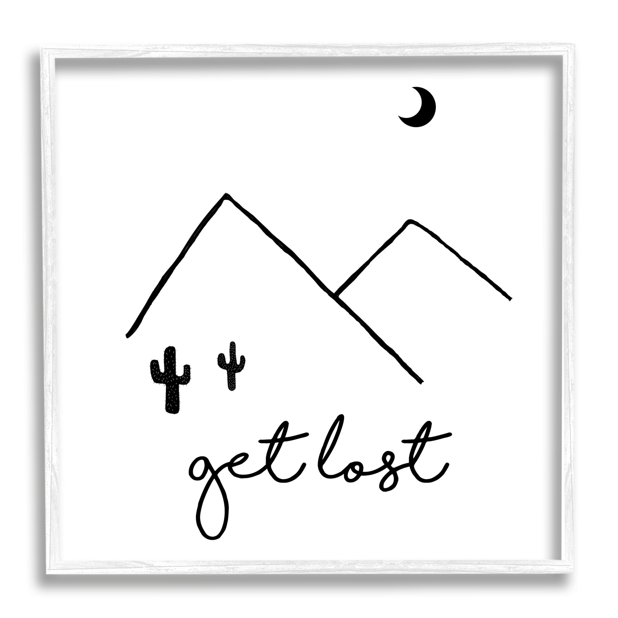 Stupell Industries Get Lost Desert Adventure Scene Minimal Line Doodle Graphic Art White Framed Art Print Wall Art, Design by J. Weiss