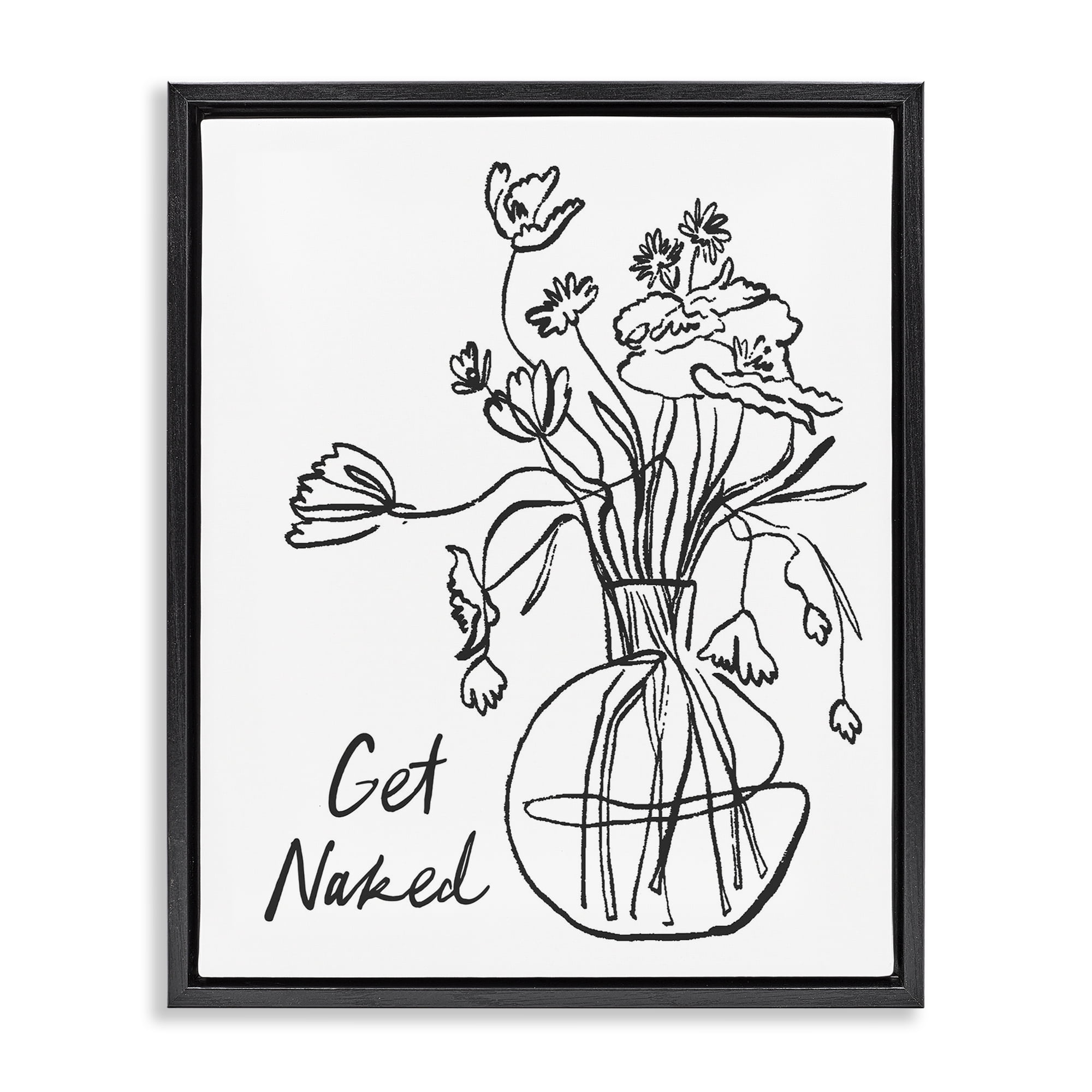 Stupell Industries Get Naked Flower Contour Black Framed Floater Canvas Wall Art, design by Lettered and Lined