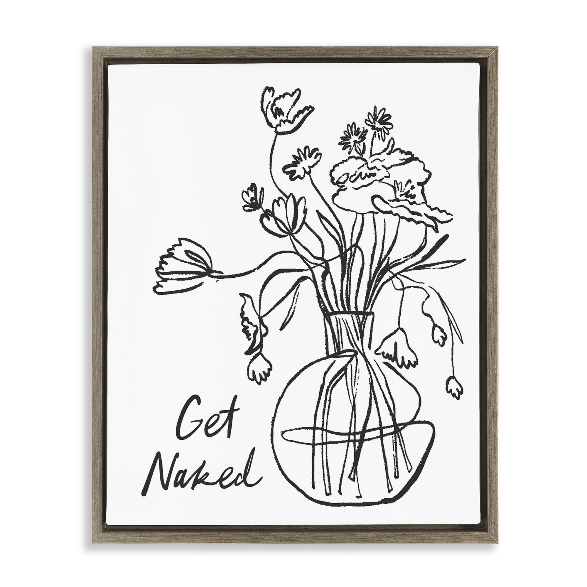 Stupell Industries Get Naked Flower Contour Brown Framed Floater Canvas Wall Art, design by Lettered and Lined