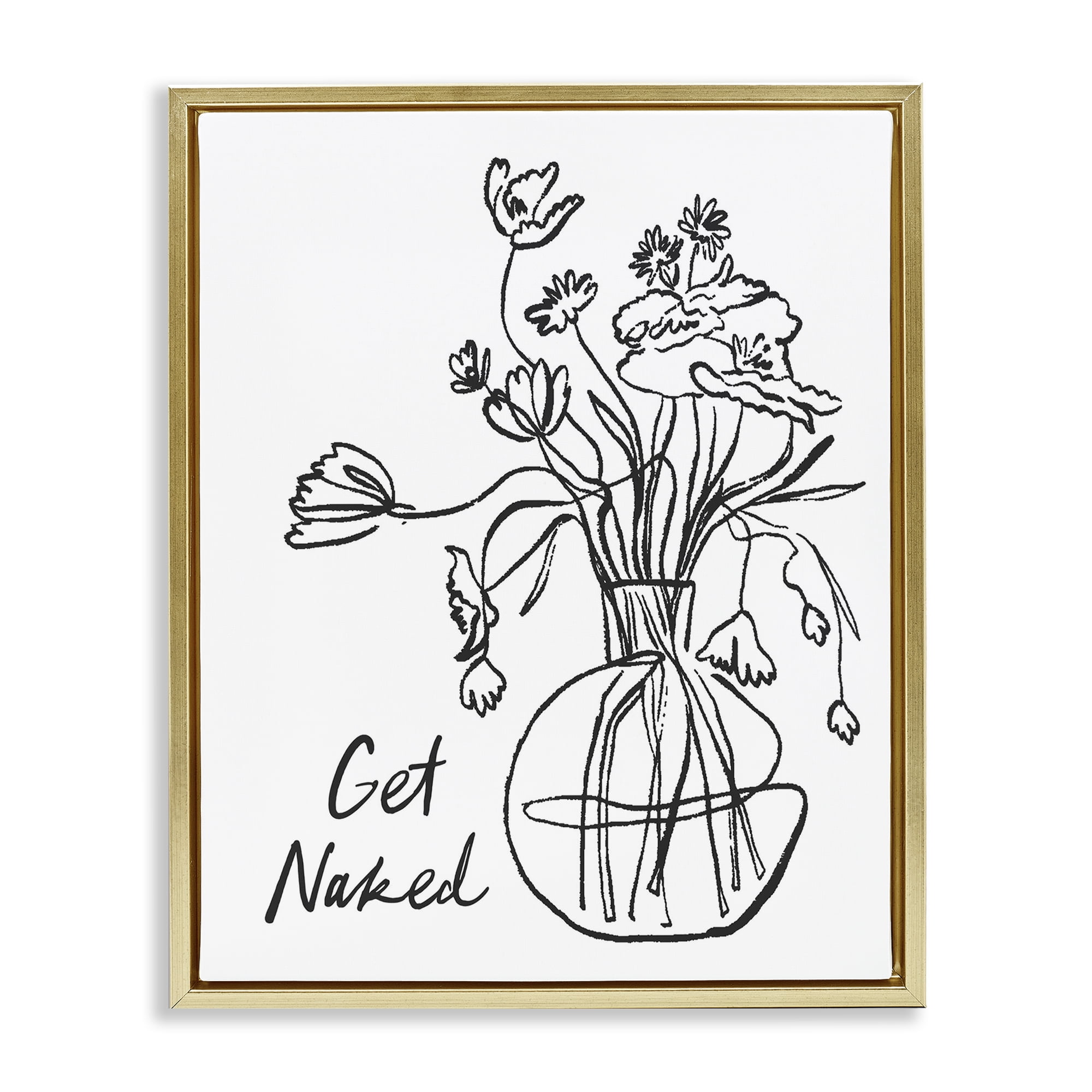 Stupell Industries Get Naked Flower Contour Gold Framed Floater Canvas Wall Art, design by Lettered and Lined