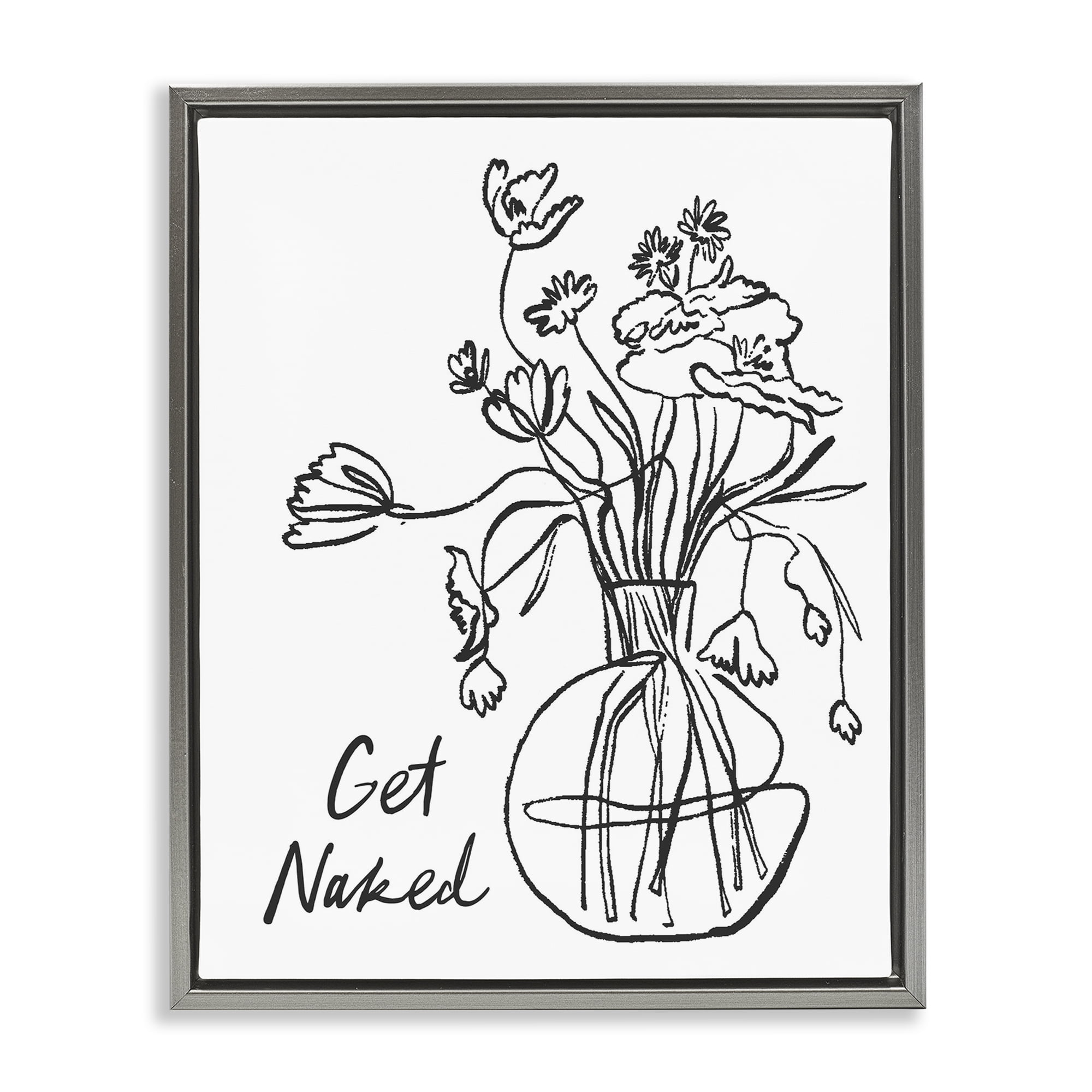 Stupell Industries Get Naked Flower Contour Gray Framed Floater Canvas Wall Art, design by Lettered and Lined