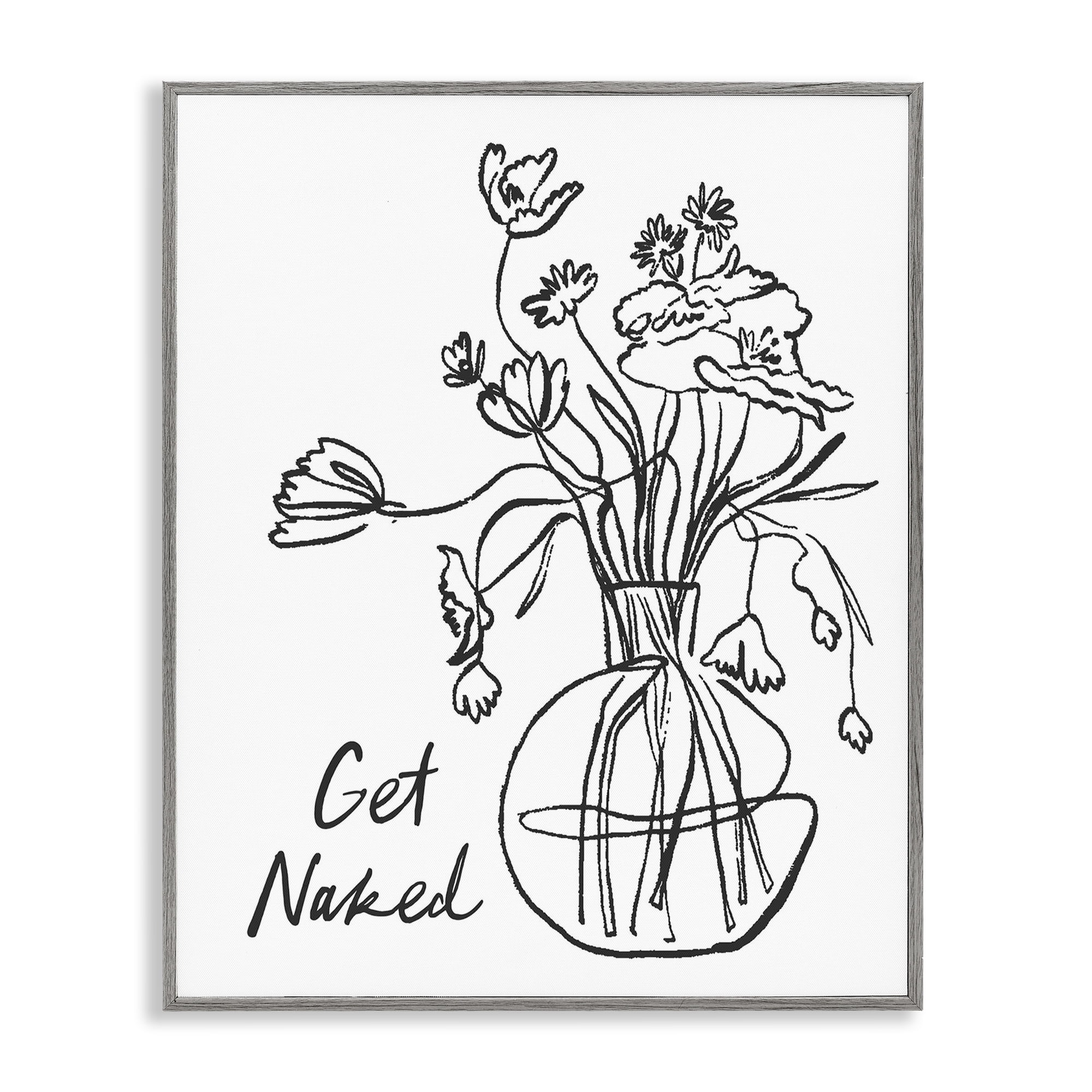 Stupell Industries Get Naked Flower Contour Gray Framed Giclee Art, design by Lettered and Lined