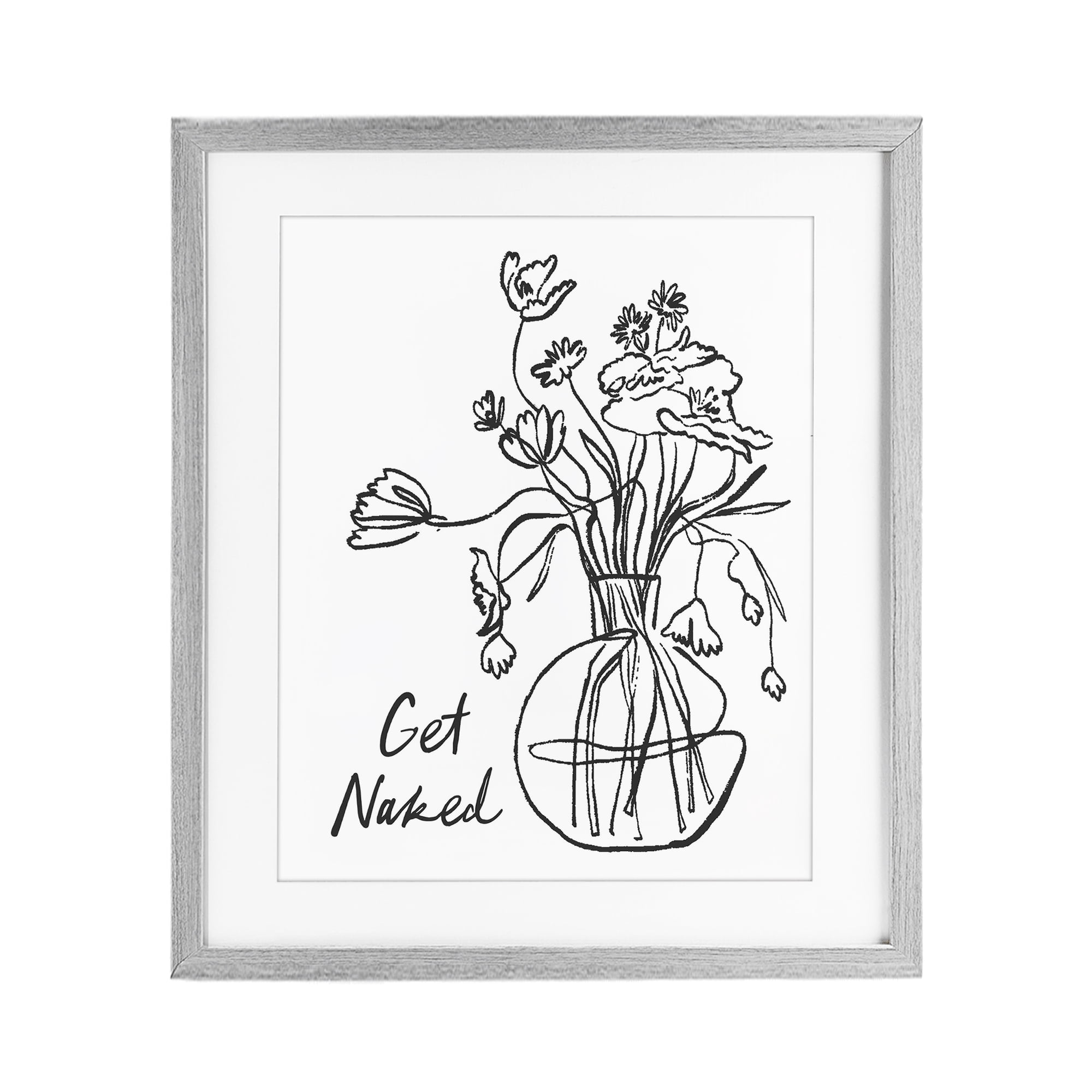 Stupell Industries Get Naked Flower Contour Gray Framed Print Under Glass, design by Lettered and Lined