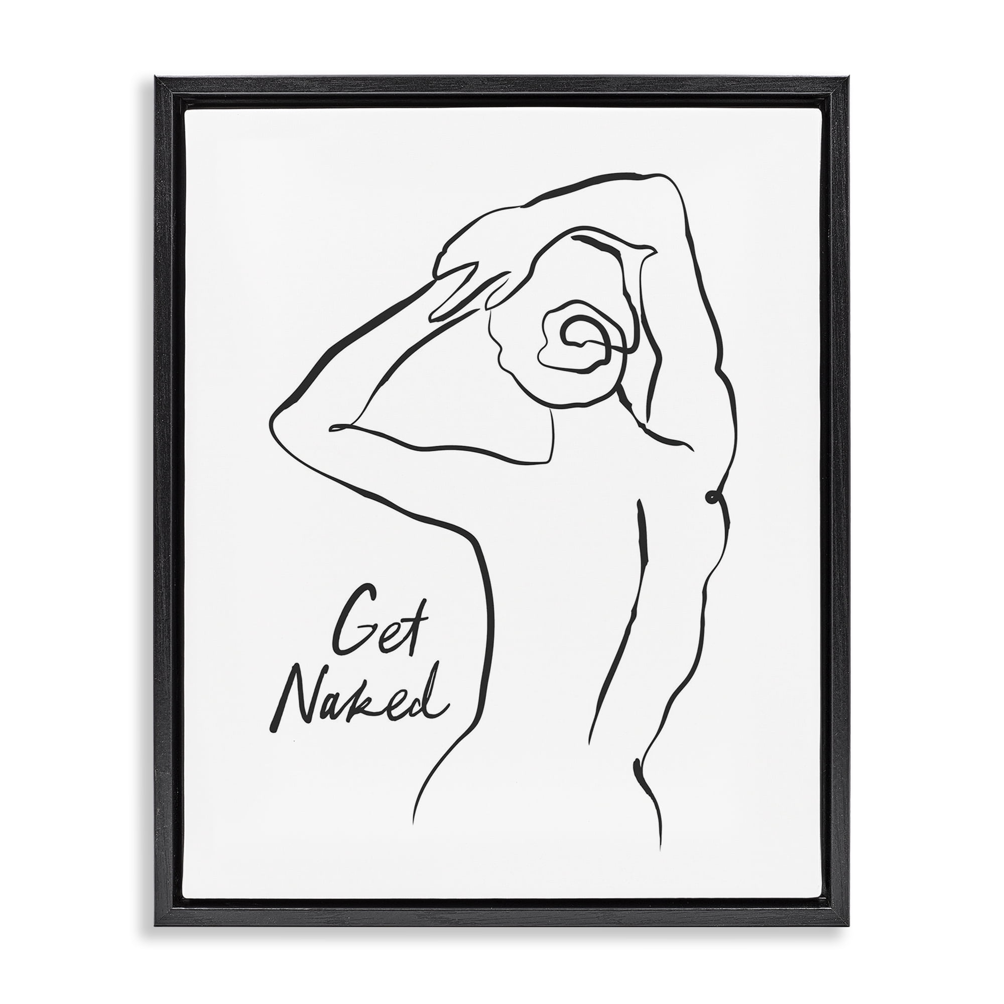 Stupell Industries Get Naked Nude Silhouette Black Framed Floater Canvas Wall Art, design by Lettered and Lined