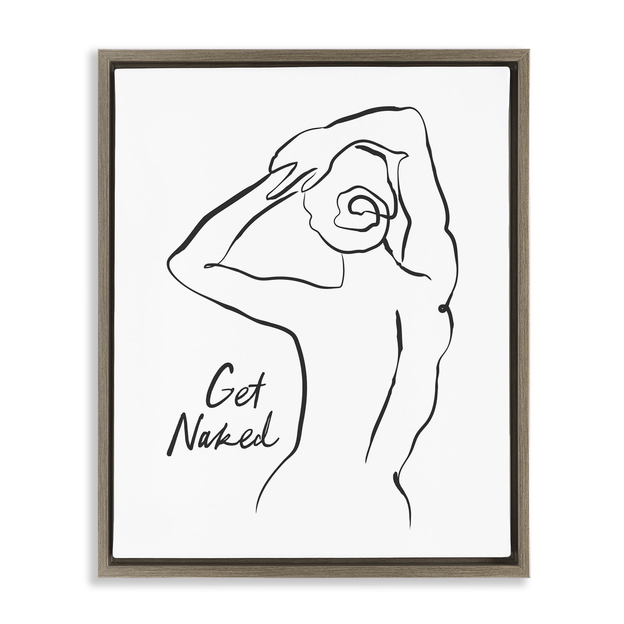 Stupell Industries Get Naked Nude Silhouette Brown Framed Floater Canvas Wall Art, design by Lettered and Lined