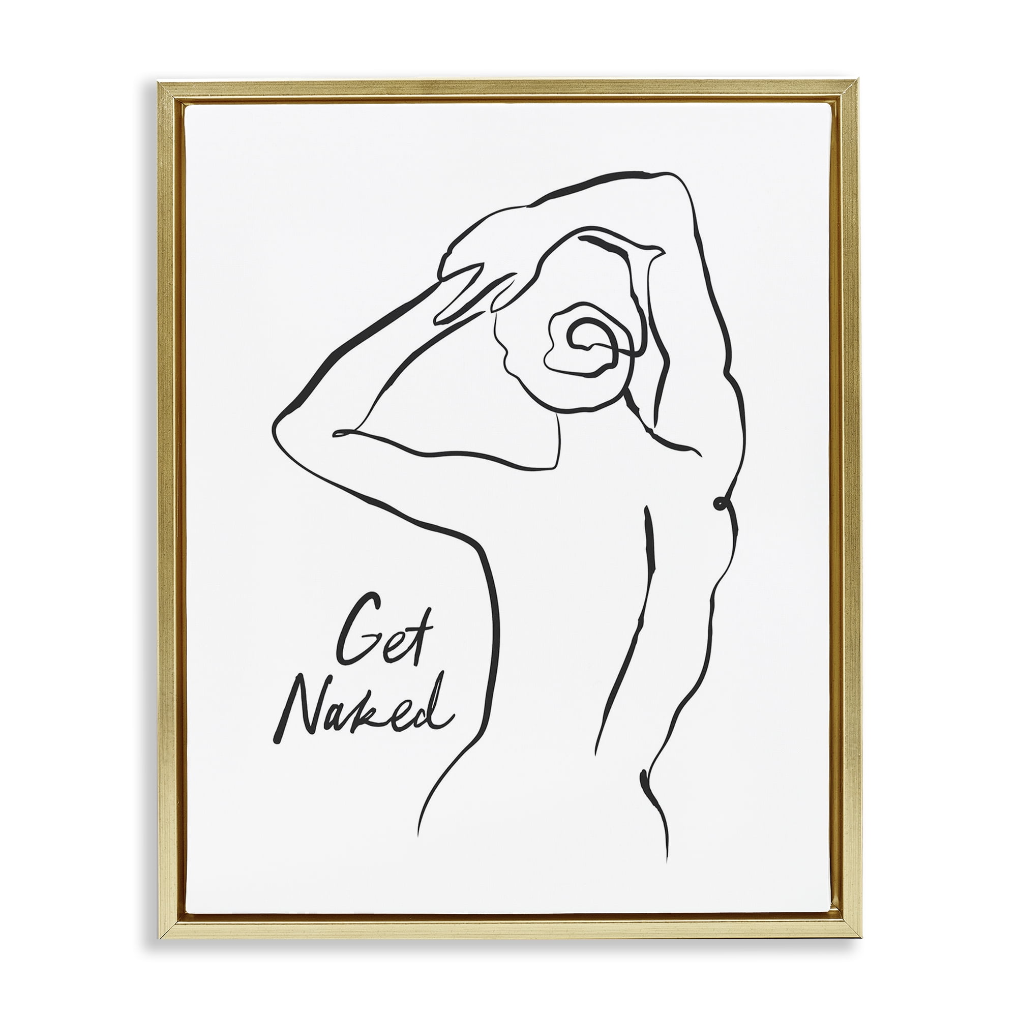 Stupell Industries Get Naked Nude Silhouette Gold Framed Floater Canvas Wall Art, design by Lettered and Lined