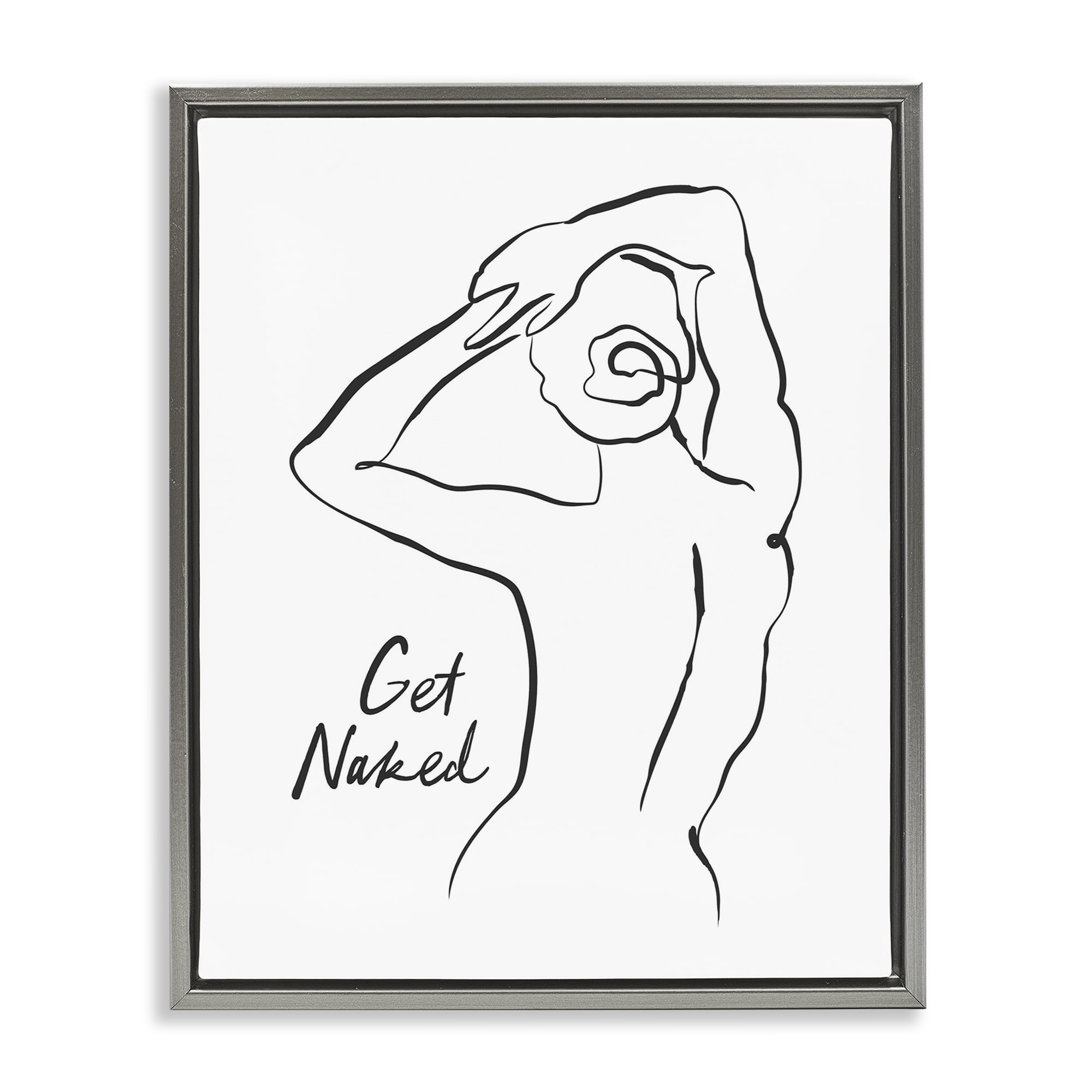 Stupell Industries Get Naked Nude Silhouette Gray Framed Floater Canvas Wall Art, design by Lettered and Lined