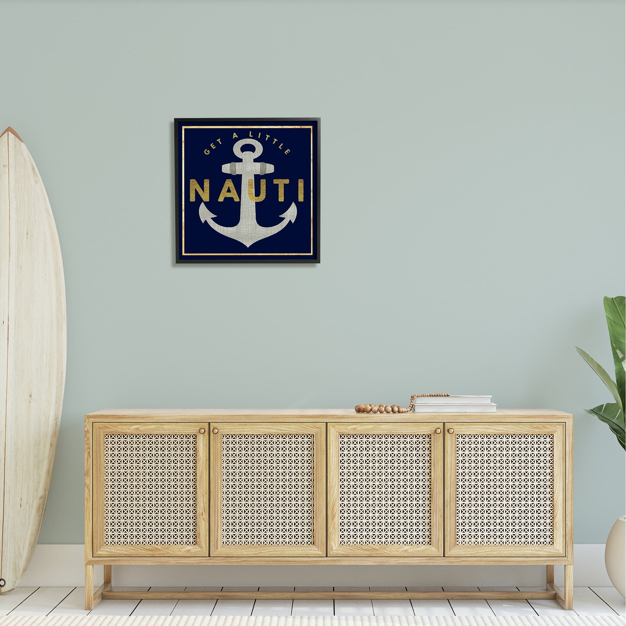 Stupell Industries Get Nauti Witty Nautical Anchor Phrase Typography Graphic Art Black Framed Art Print Wall Art, Design by Graffitee Studios