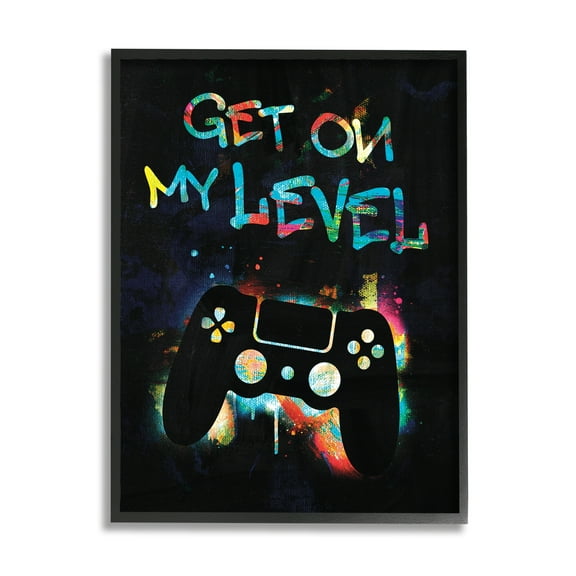 Stupell Industries Get On My Level Gaming Controller Neon Paint Splatter Graphic Art Black Framed Art Print Wall Art, Design by Victoria Barnes