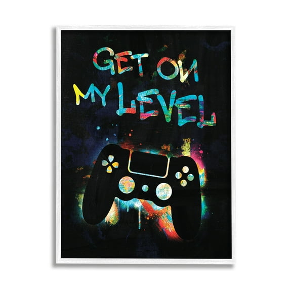 Stupell Industries Get On My Level Gaming Controller Neon Paint Splatter Graphic Art White Framed Art Print Wall Art, Design by Victoria Barnes