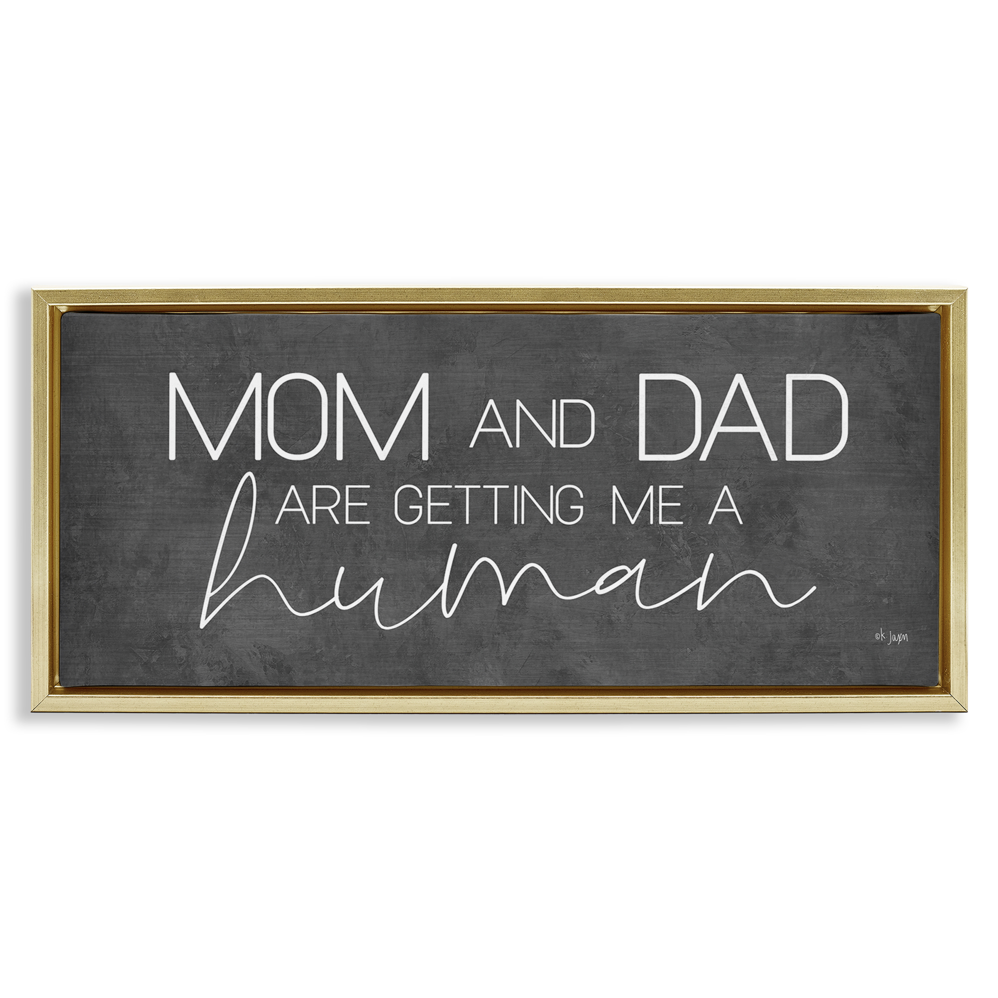 Stupell Industries Getting Me A Human Text & Numbers Painting Gold Floater Framed Canvas Art Print Wall Art, 25 x 11