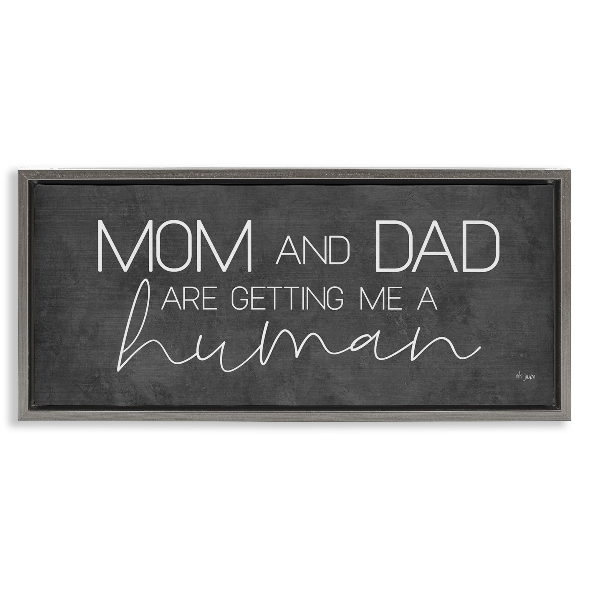 Stupell Industries Getting Me A Human Text & Numbers Painting Gray Floater Framed Canvas Art Print Wall Art, 31 x 14
