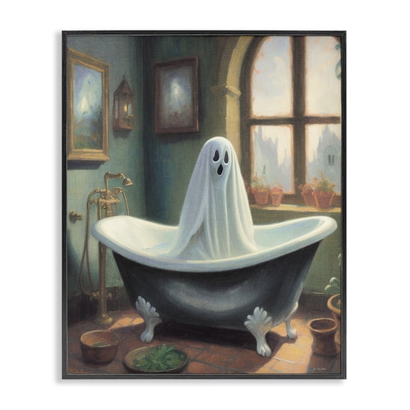 Stupell Industries Ghost Bathing in Tub Holiday Painting Black Framed Art Print Wall Art, 11 x 14