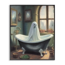 Stupell Industries Ghost Bathing in Tub Holiday Painting Black Framed Art Print Wall Art, 11 x 14