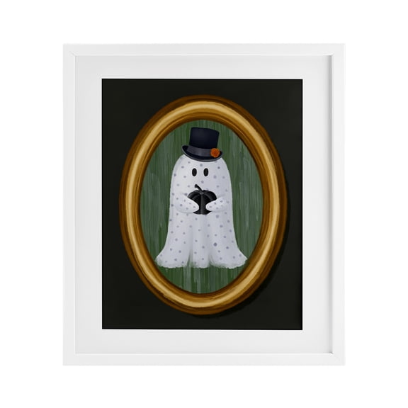 Ghost Boy Portrait White Framed Print Under Glass, 13 x 16, Made In USA