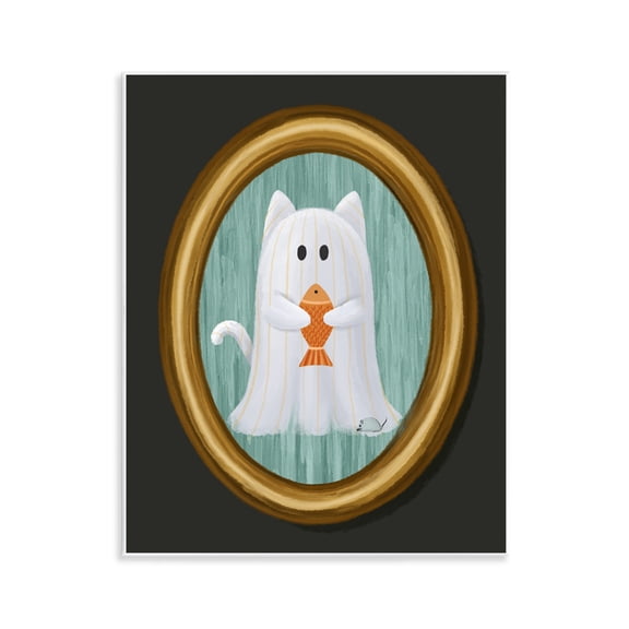 Ghost Cat with Fish Wall Plaque Art, 11 x 14, Made In USA