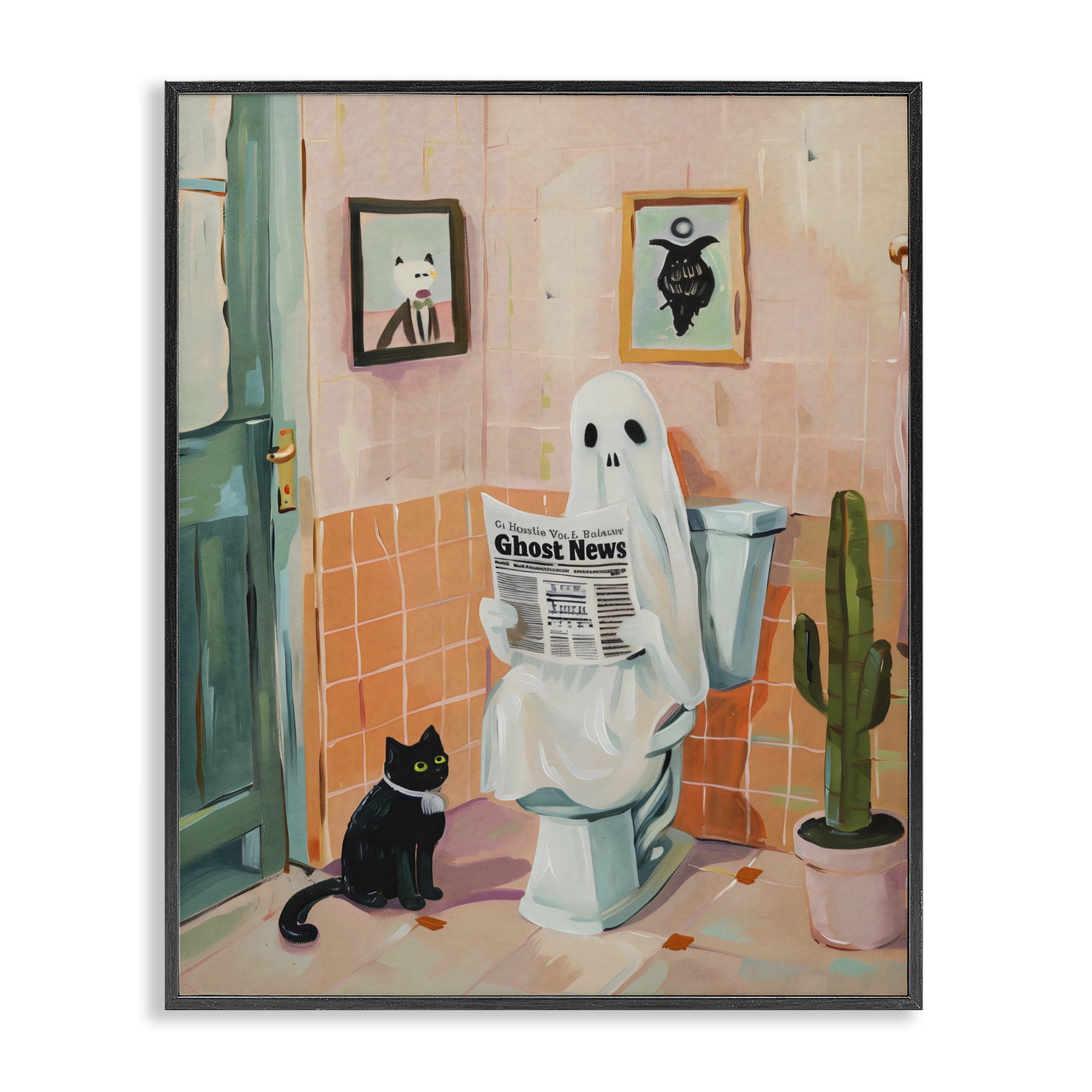 Stupell Industries Ghost Reading Newspaper Black Framed Giclee Art, design by The Prints Vibe