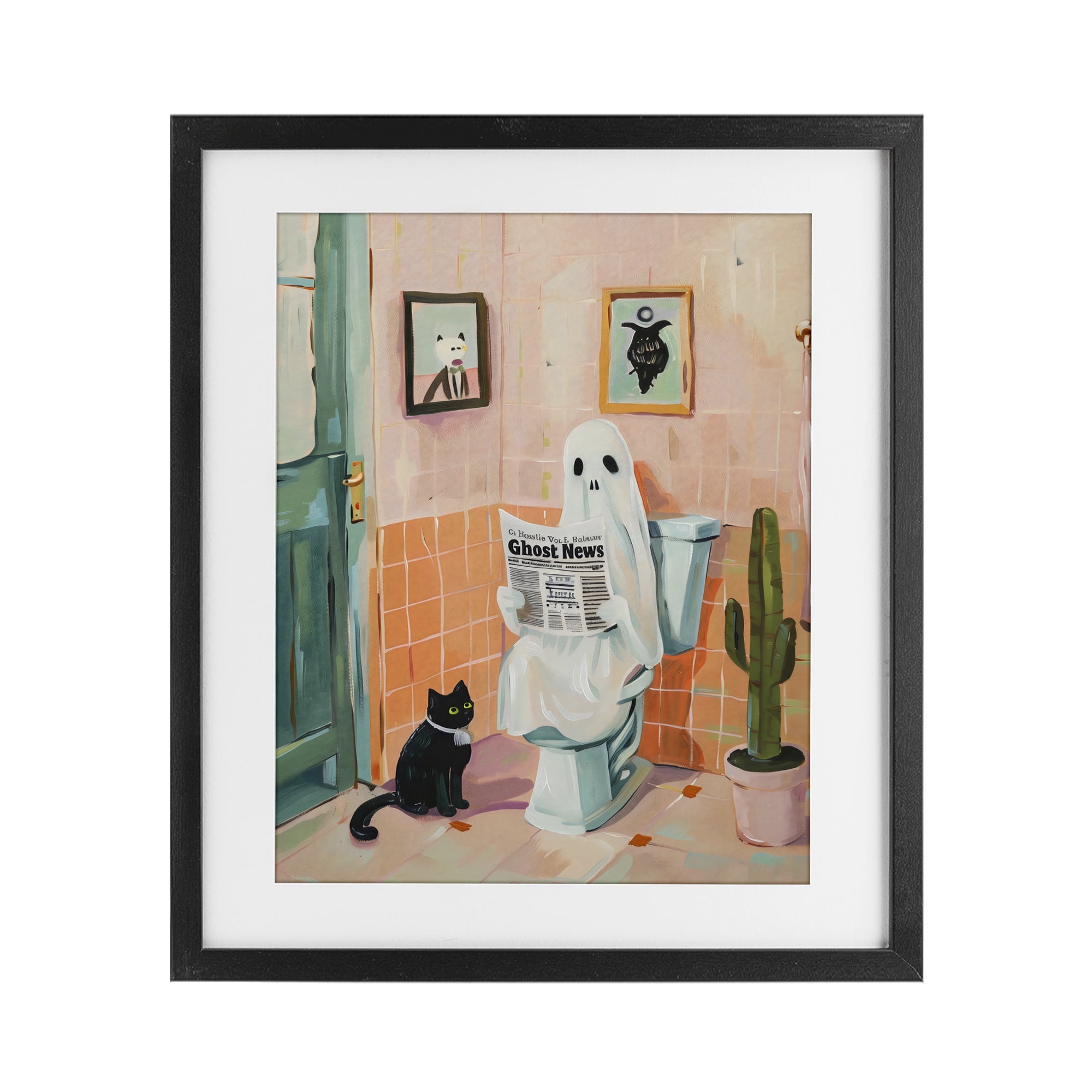 Stupell Industries Ghost Reading Newspaper Black Framed Print Under Glass, design by The Prints Vibe