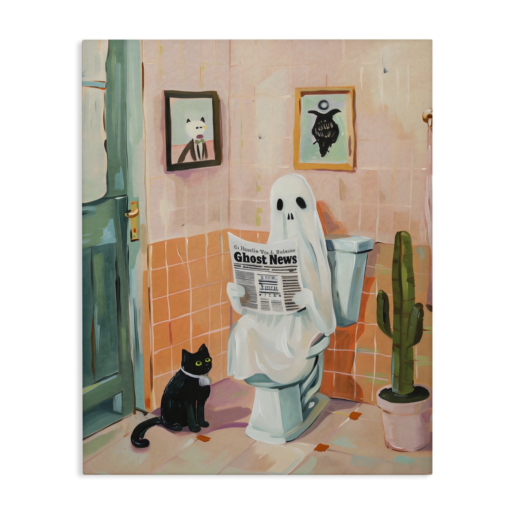 Stupell Industries Ghost Reading Newspaper Canvas Wall Art, design by The Prints Vibe