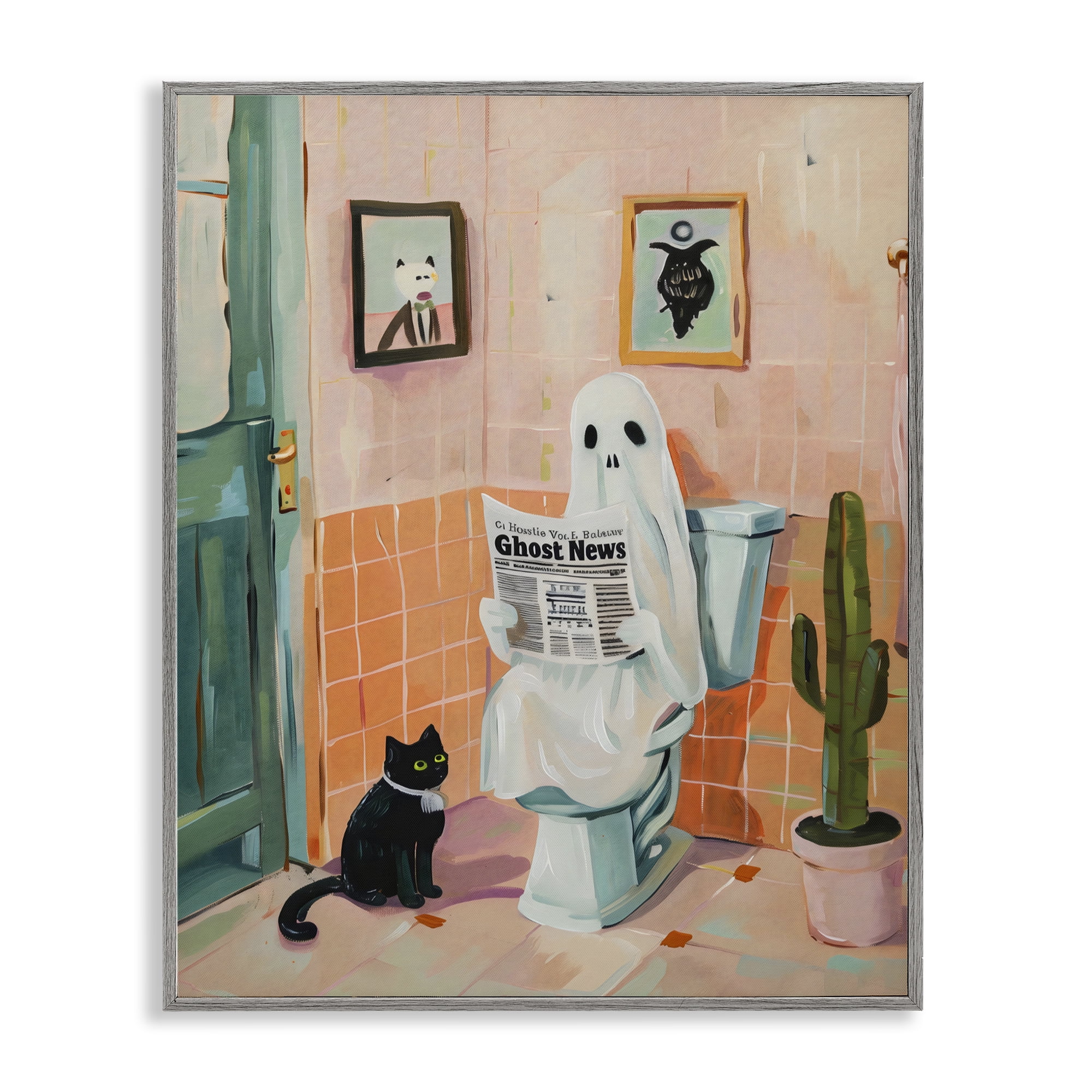 Stupell Industries Ghost Reading Newspaper Gray Framed Giclee Art, design by The Prints Vibe