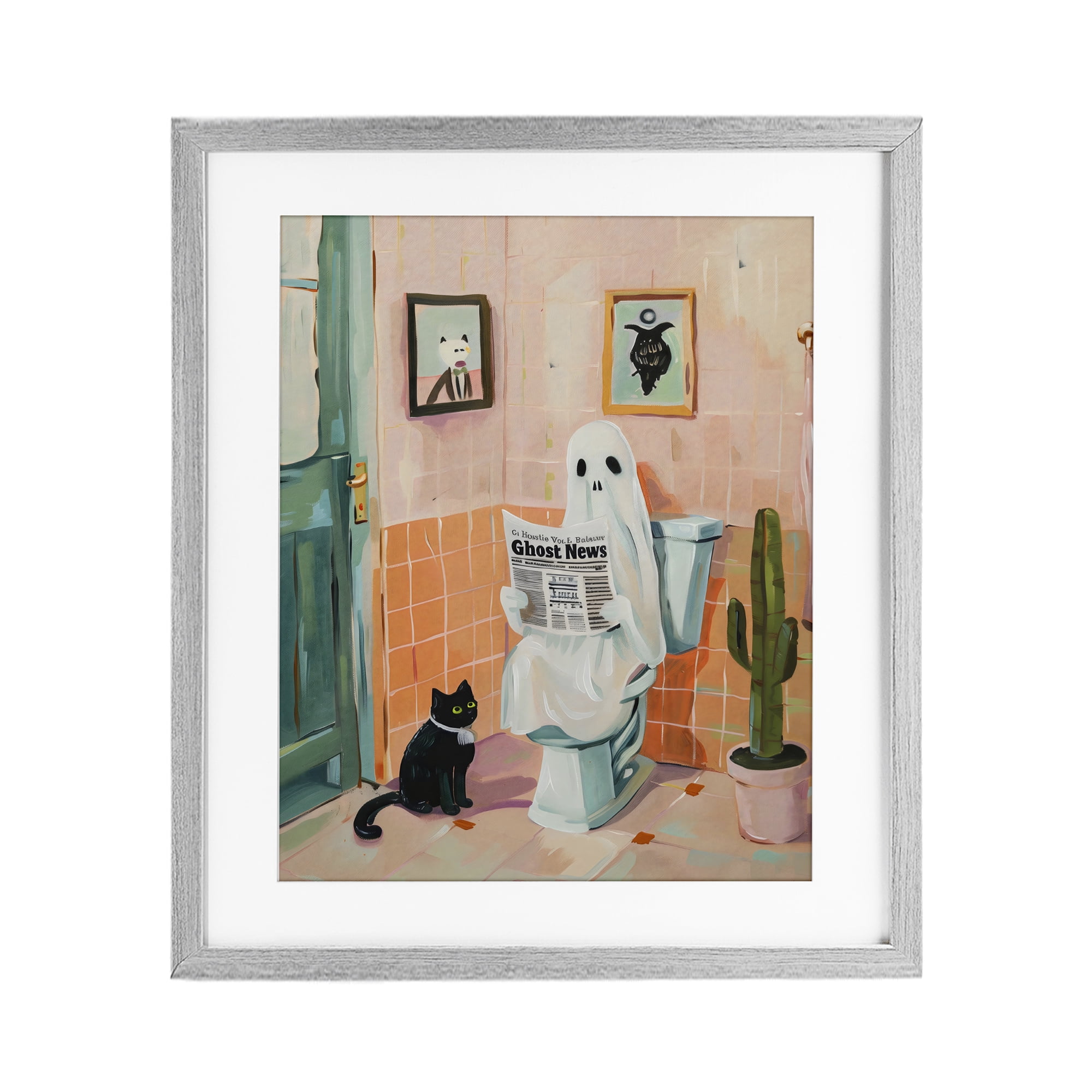 Stupell Industries Ghost Reading Newspaper Gray Framed Print Under Glass, design by The Prints Vibe