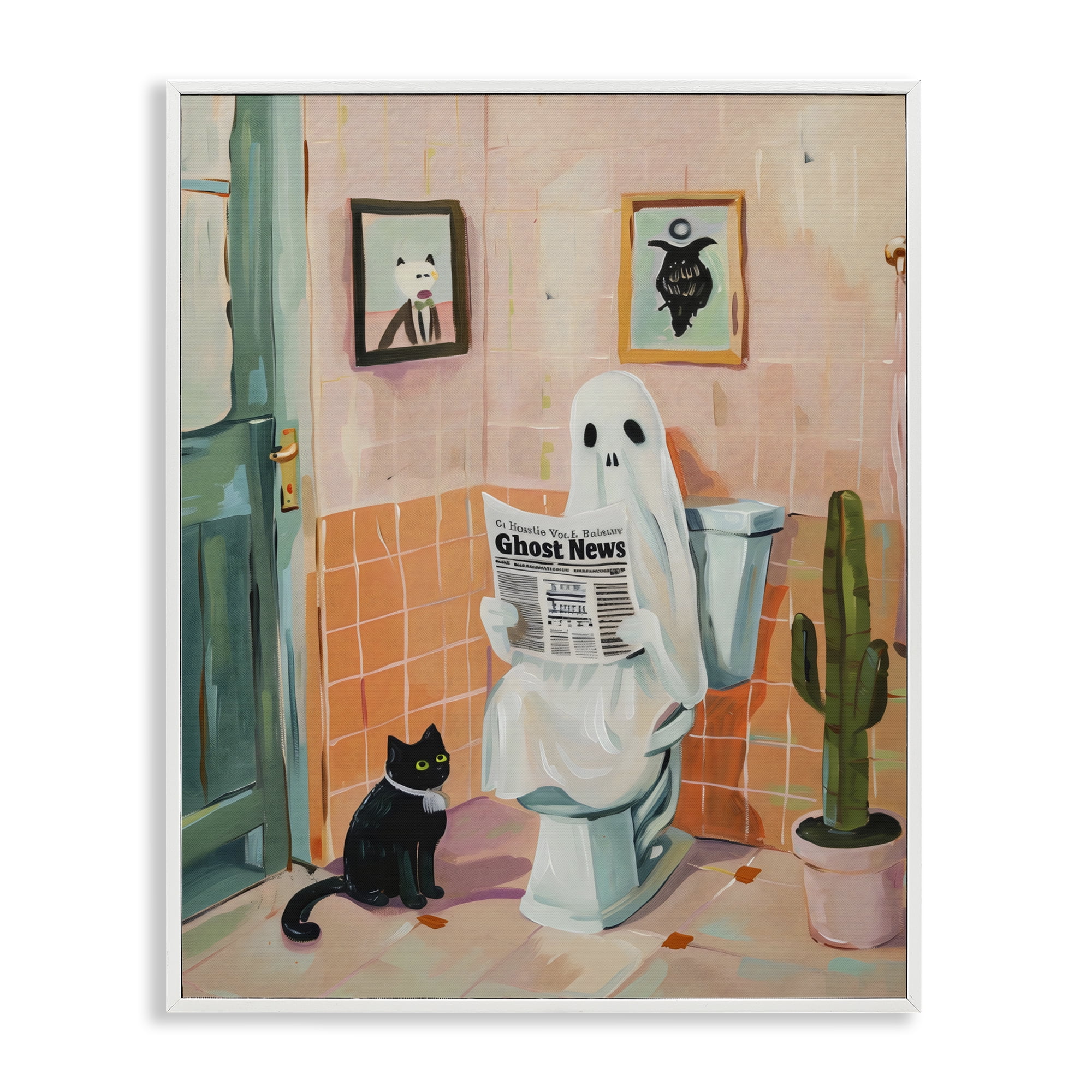 Stupell Industries Ghost Reading Newspaper White Framed Giclee Art, design by The Prints Vibe