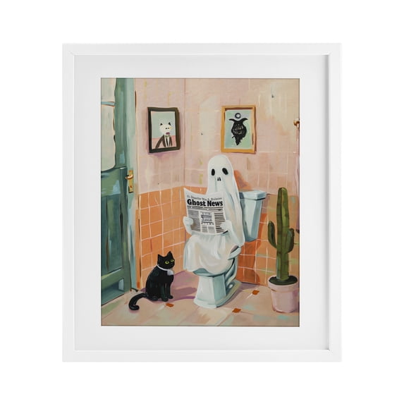 Stupell Industries Contemporary Ghost Reading Newspaper White Framed Print Under Glass, 17 x 21, by The Prints Vibe