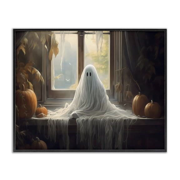 Ghost Sitting In Window Black Framed Giclee Art, 14 x 11, Made In USA