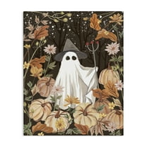 Stupell Industries Ghost in Floral Pumpkin Patch Holiday Painting Wrapped Canvas Canvas Art Print Wall Art, 16 x 20