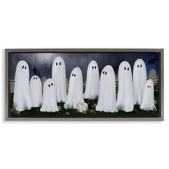Ghosts in Graveyard Gray Floating Frame Canvas Art, 31 x 14, Made In USA