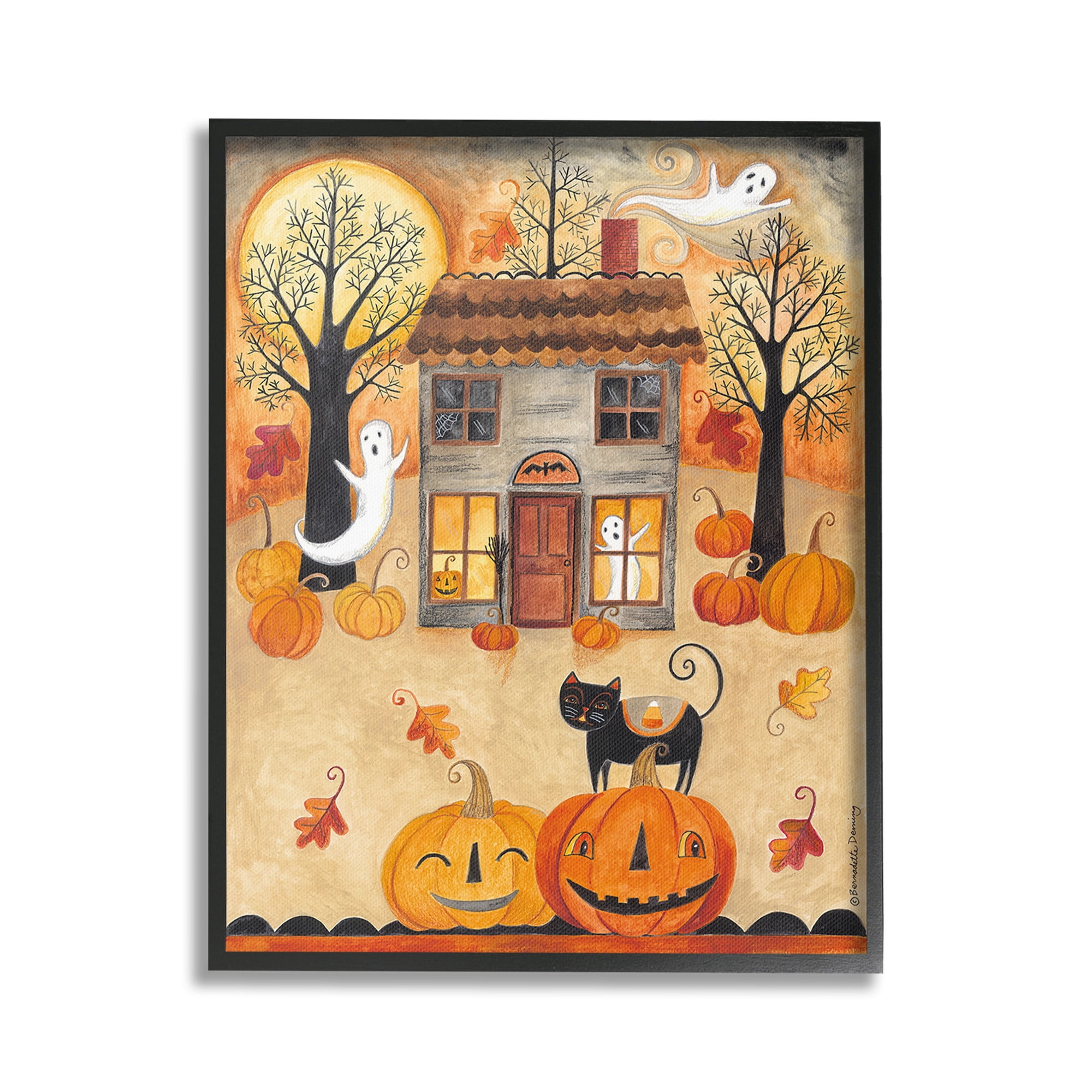 Stupell Industries Ghosts on Halloween Night Holiday Painting Black Framed Art Print Wall Art, 24 x 30