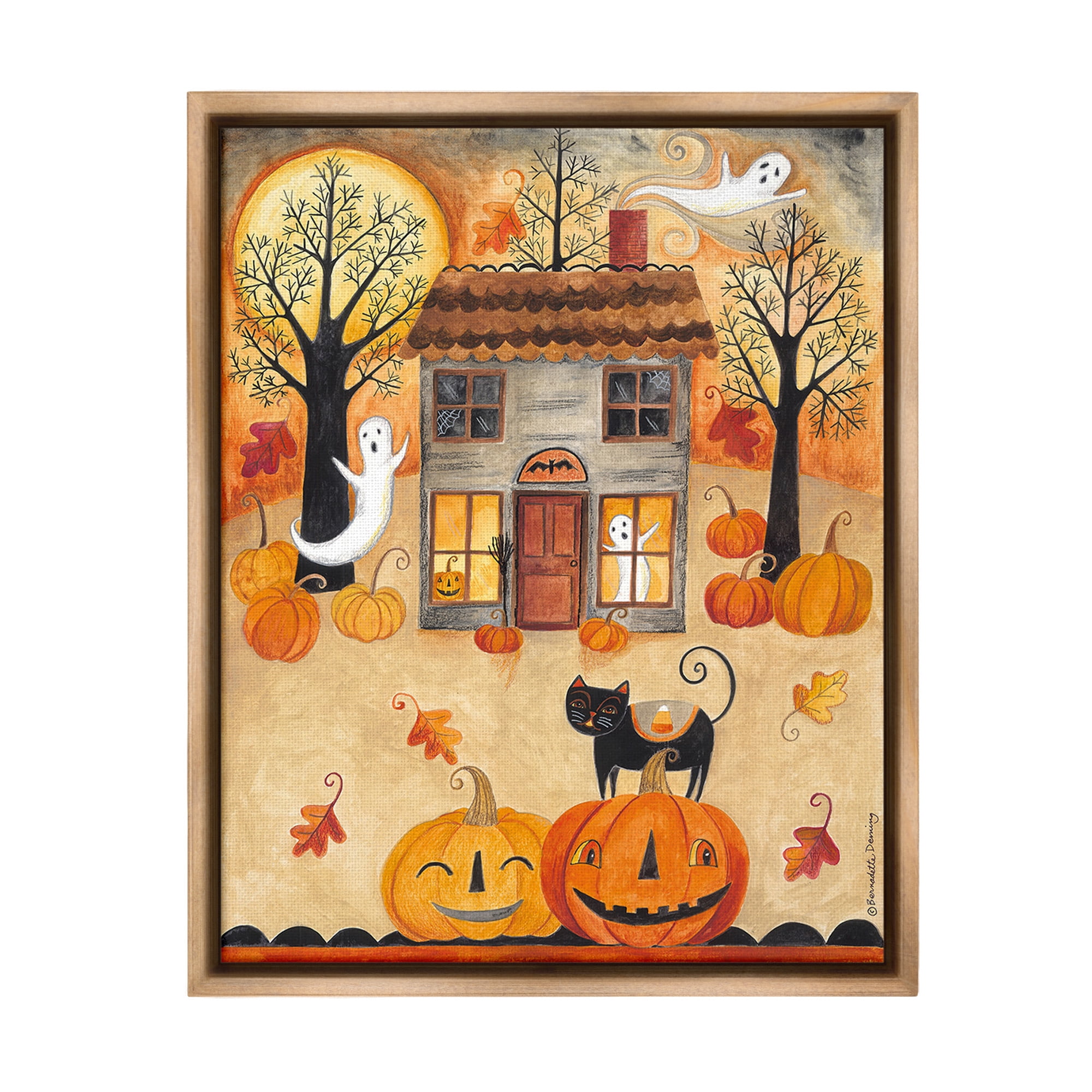 Stupell Industries Ghosts on Halloween Night Holiday Painting Brown Floater Framed Canvas Art Print Wall Art, 25 x 31