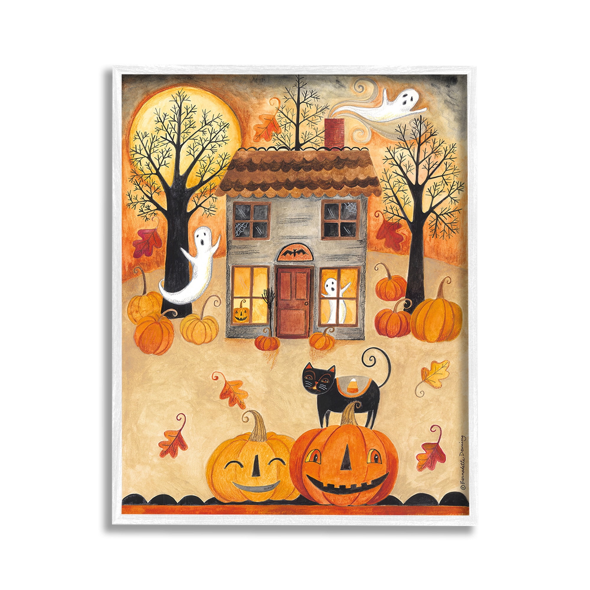 Stupell Industries Ghosts on Halloween Night Holiday Painting White Framed Art Print Wall Art, 11 x 14