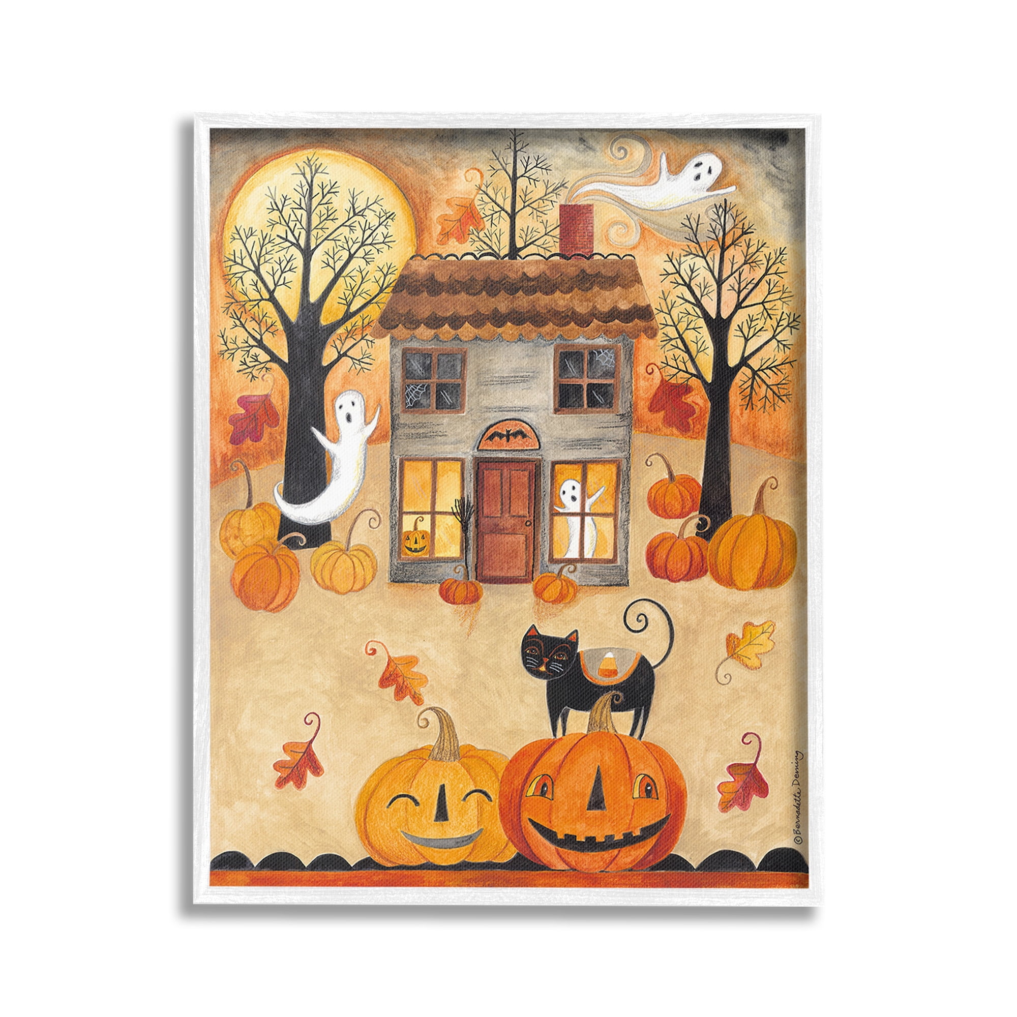 Stupell Industries Ghosts on Halloween Night Holiday Painting White Framed Art Print Wall Art, 24 x 30
