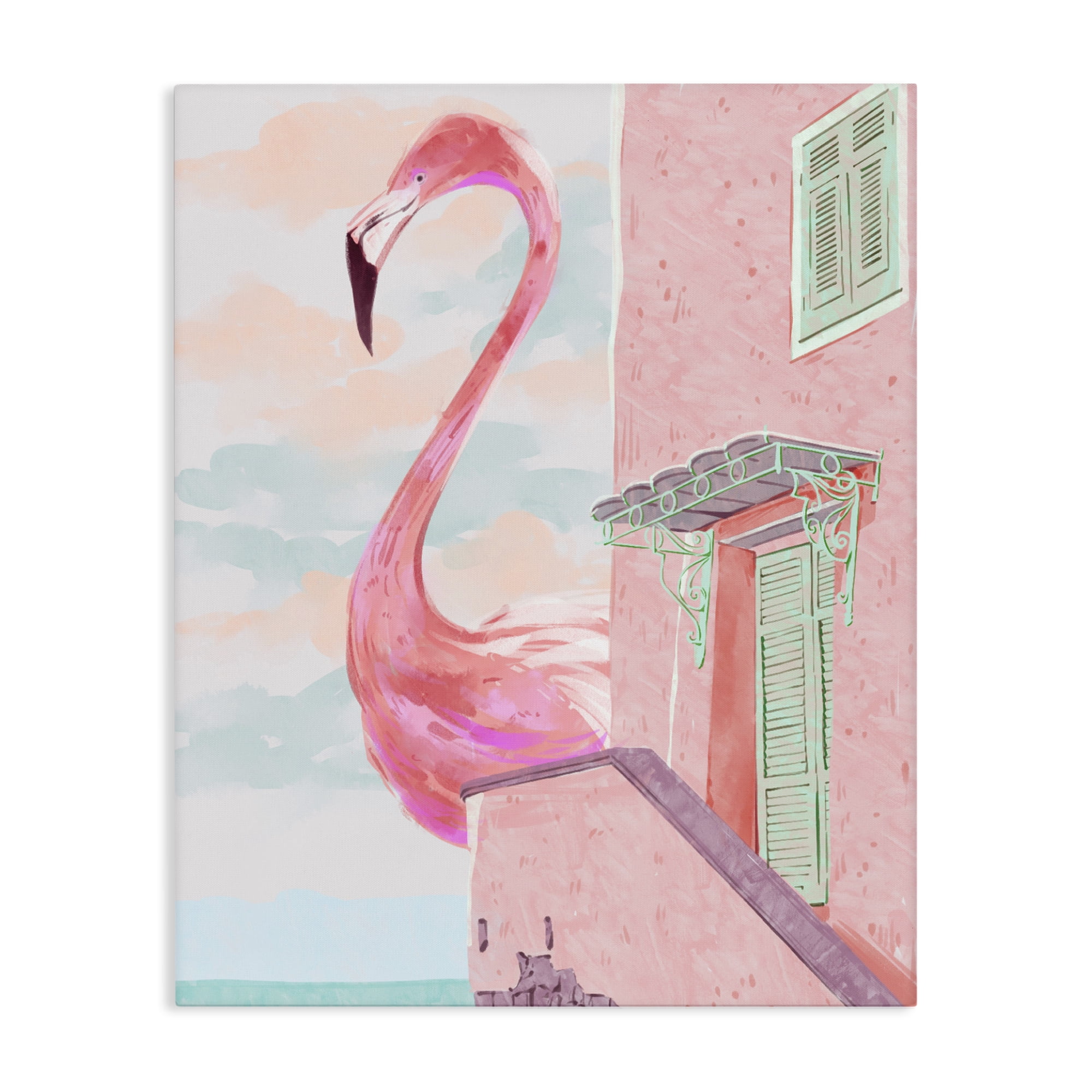 Stupell Industries Giant Flamingo with Seaside Balcony Canvas Wall Art, design by Ziwei Li