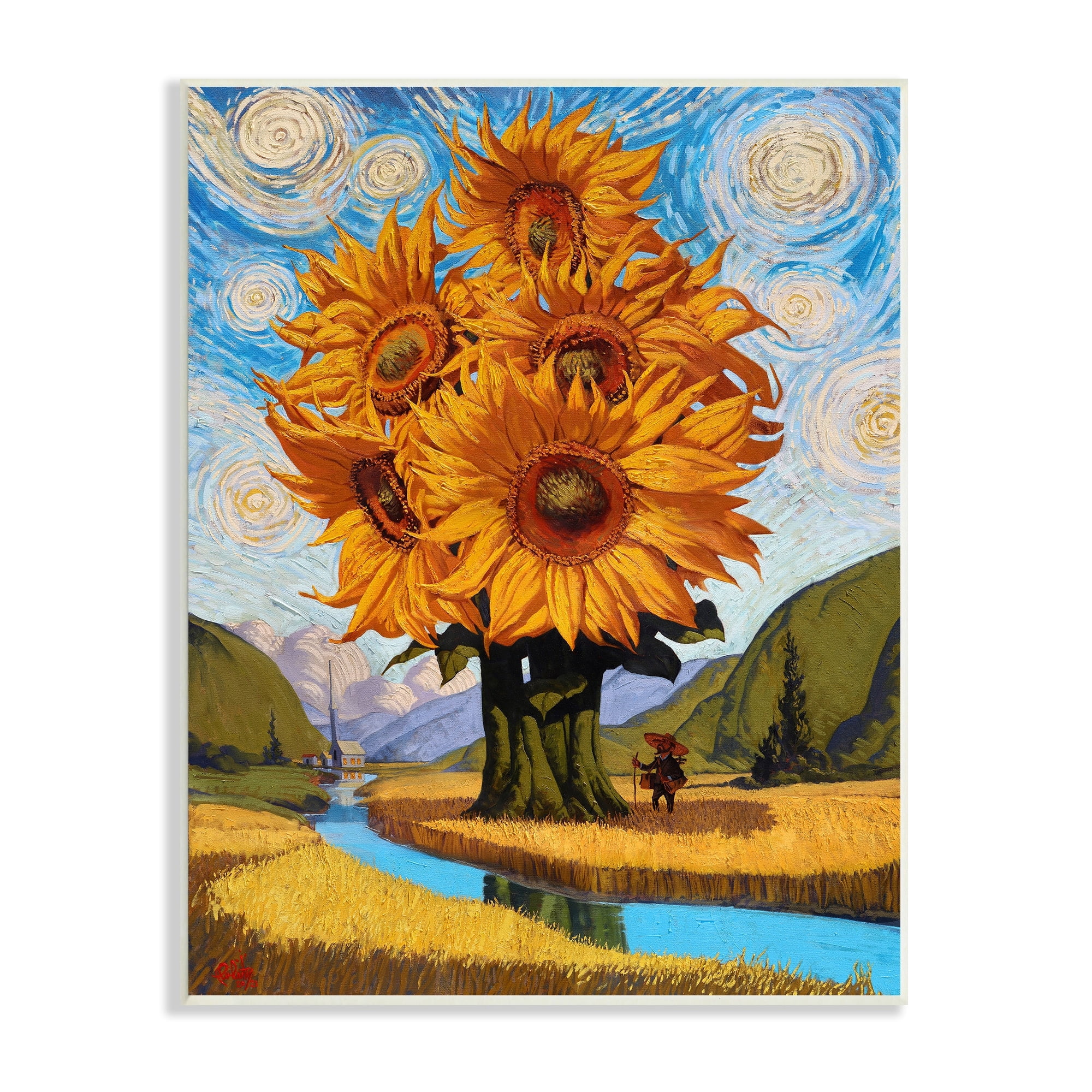 Stupell Industries Giant Sunflower Stalk Country Side Landscape Spiral Sky, 10 x 15, Design by Thomas Fluharty