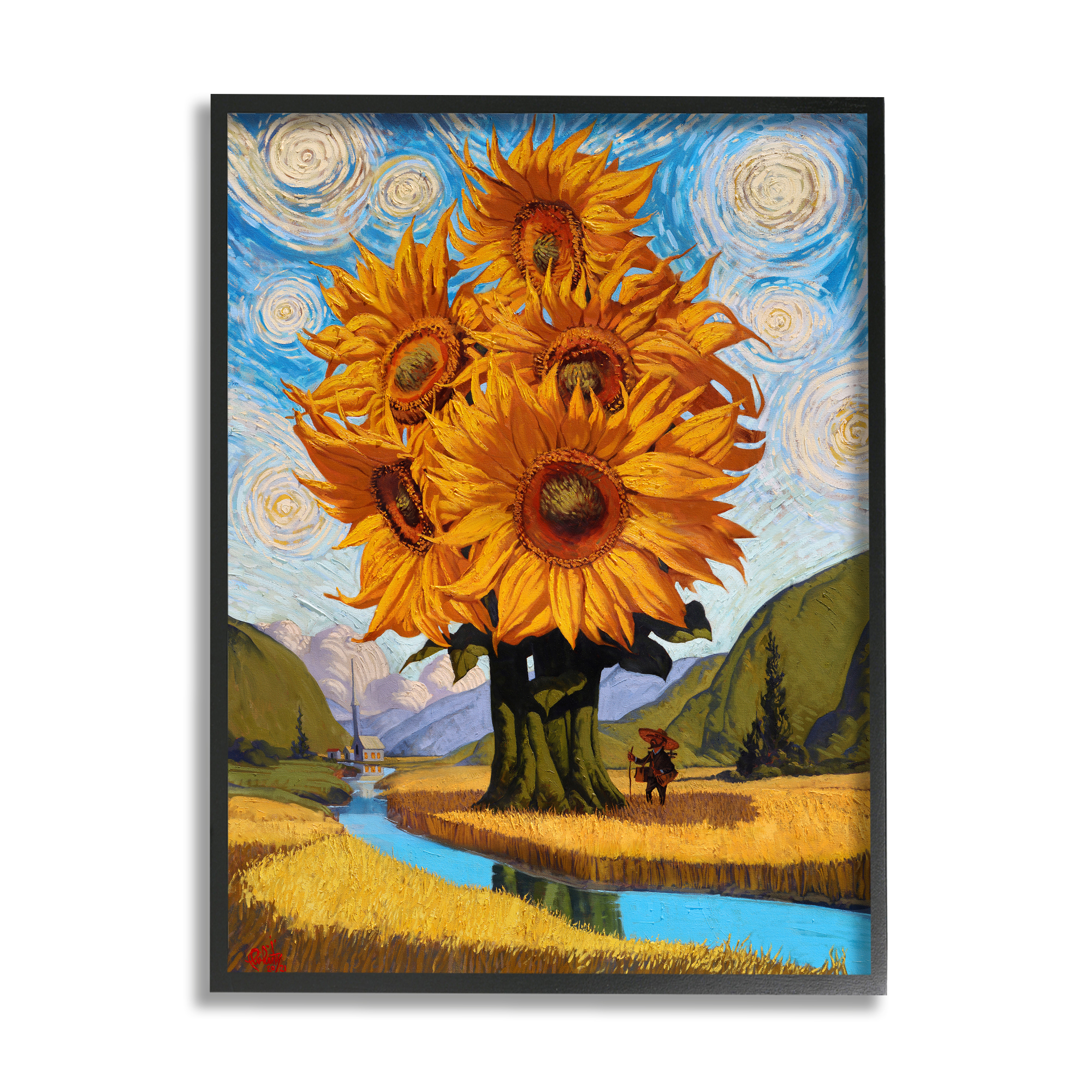 Stupell Industries Giant Sunflower Stalk Country Side Landscape Spiral Sky, 11 x 14, Design by Thomas Fluharty