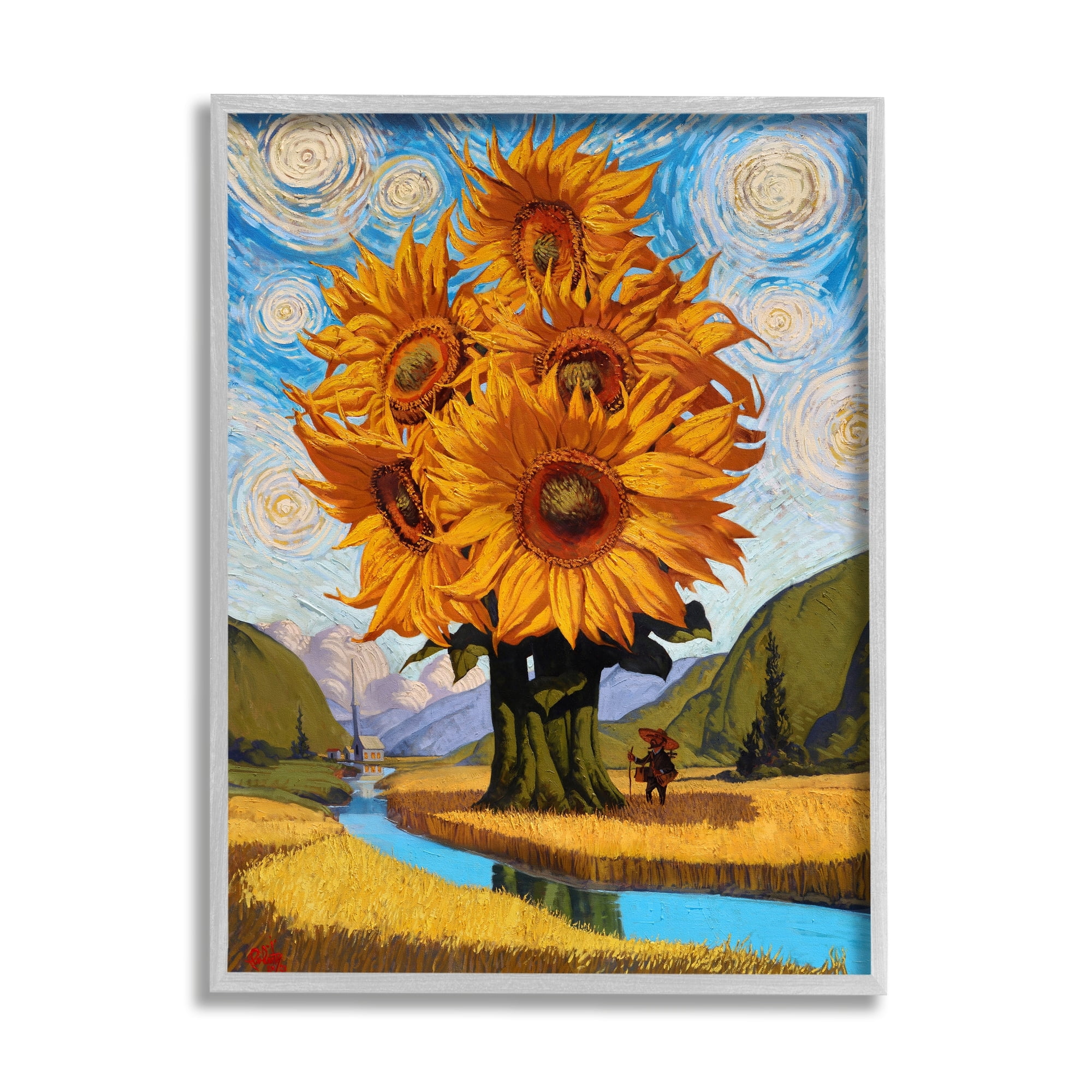 Stupell Industries Giant Sunflower Stalk Country Side Landscape Spiral Sky, 16 x 20, Design by Thomas Fluharty