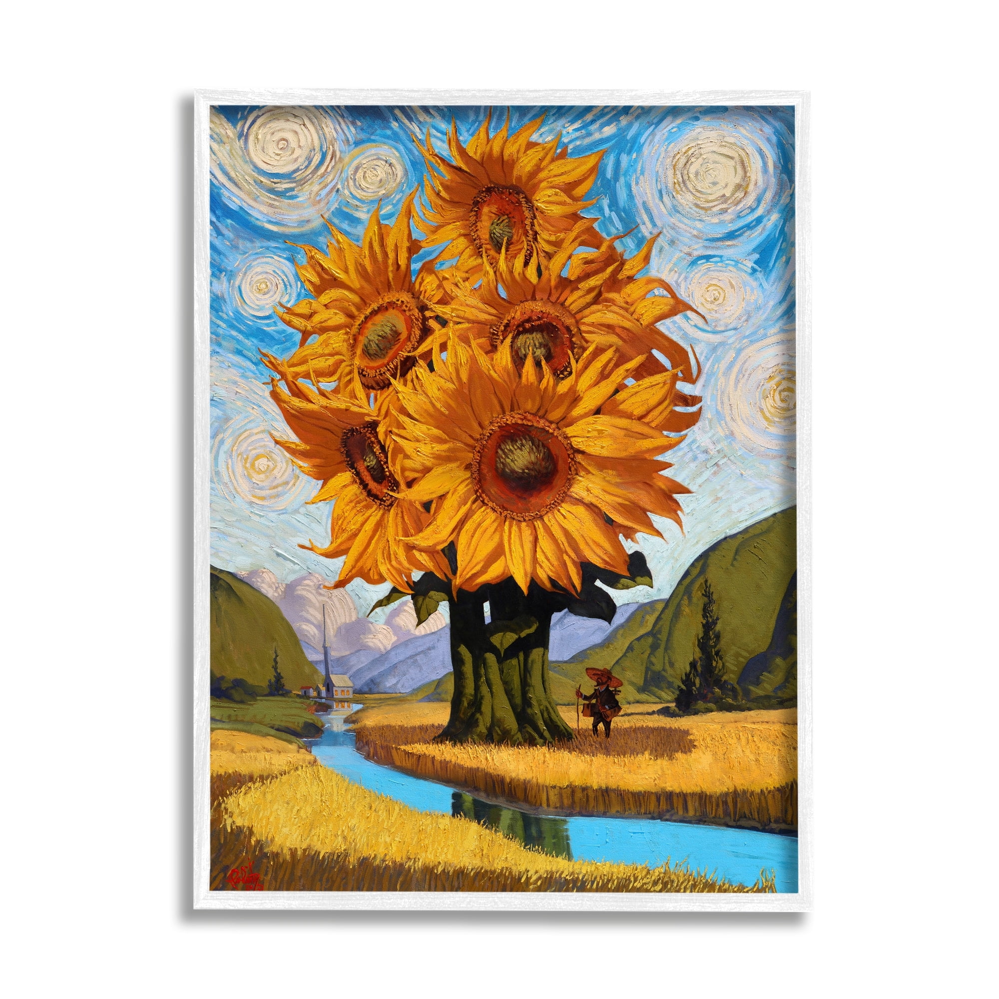 Stupell Industries Giant Sunflower Stalk Country Side Landscape Spiral Sky, 16 x 20, Design by Thomas Fluharty