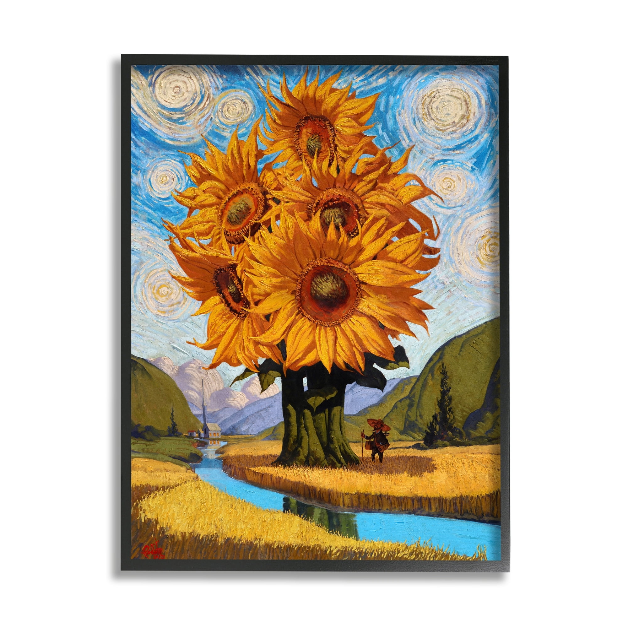 Stupell Industries Giant Sunflower Stalk Country Side Landscape Spiral Sky, 24 x 30, Design by Thomas Fluharty