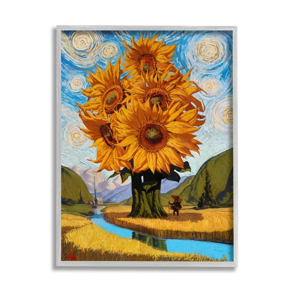 Stupell Industries Giant Sunflower Stalk Country Side Landscape Spiral Sky, 24 x 30, Design by Thomas Fluharty