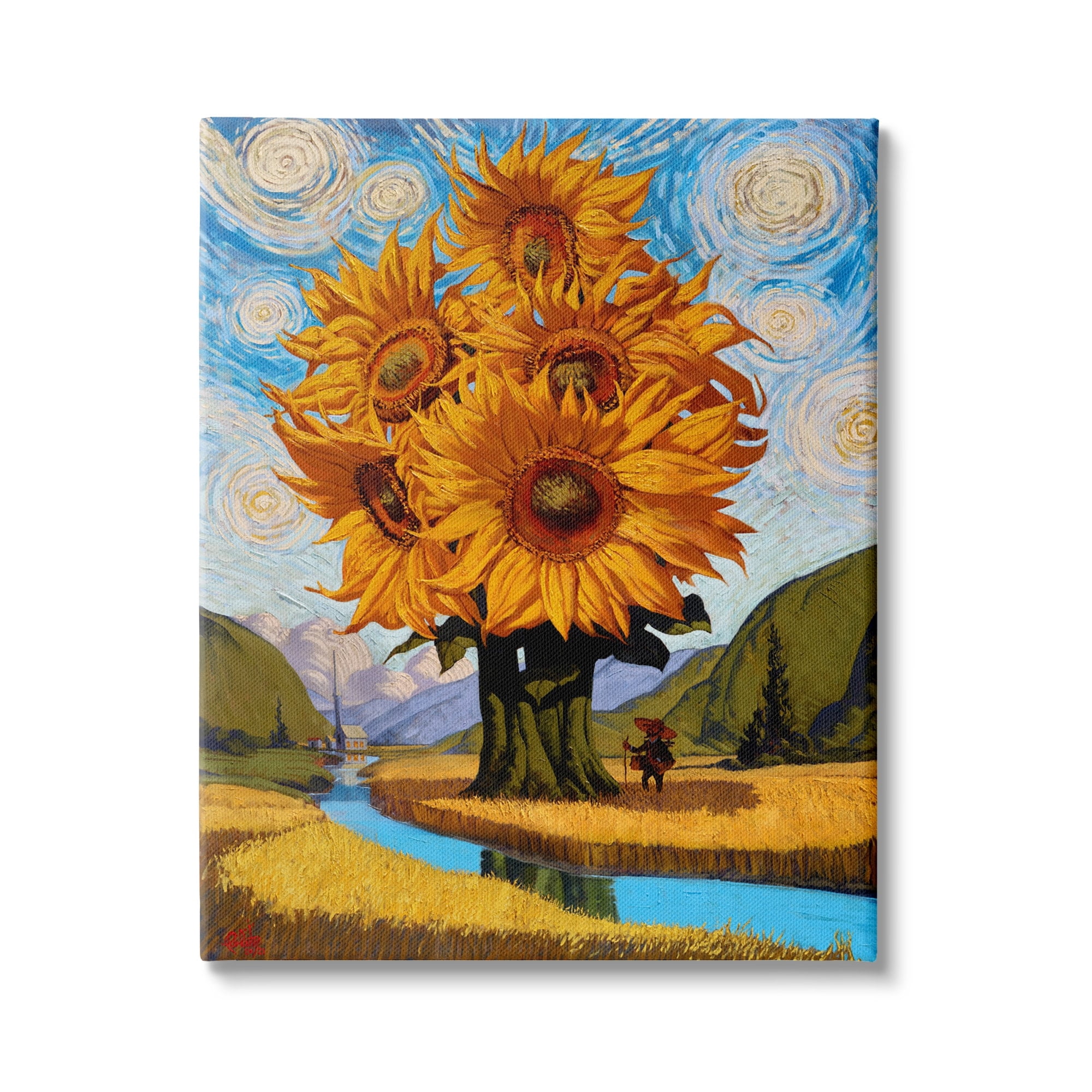 Stupell Industries Giant Sunflower Stalk Country Side Landscape Spiral Sky, 36 x 48, Design by Thomas Fluharty