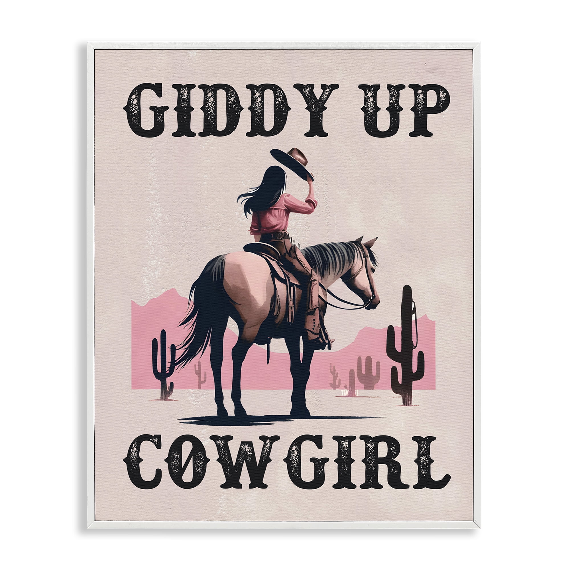 Stupell Industries Giddy Up Brunette Cowgirl People Painting White Framed Art Print Wall Art, 16 x 20