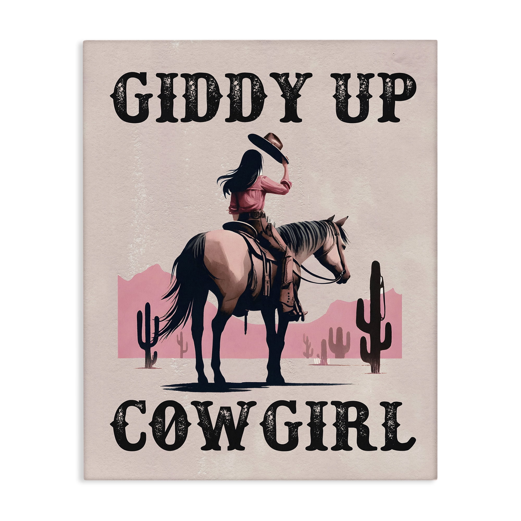 Stupell Industries Giddy Up Brunette Cowgirl People Painting Wrapped Canvas Art Print Wall Art, 16 x 20