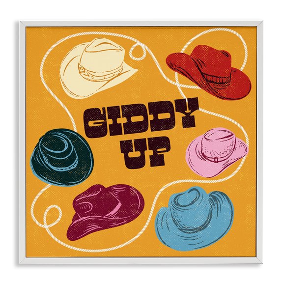 Stupell Industries Giddy Up Cowboy Hats & Lasso White Framed Giclee Art design by Diane Labombarbe, 12 x 12