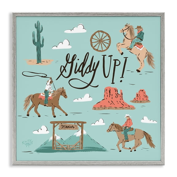 Stupell Industries Giddy Up Cowboys & Ranch Gray Framed Giclee Art design by Krissy Mast, 12 x 12