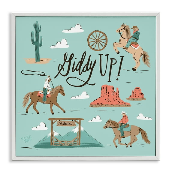 Stupell Industries Giddy Up Cowboys & Ranch White Framed Giclee Art design by Krissy Mast, 24 x 24