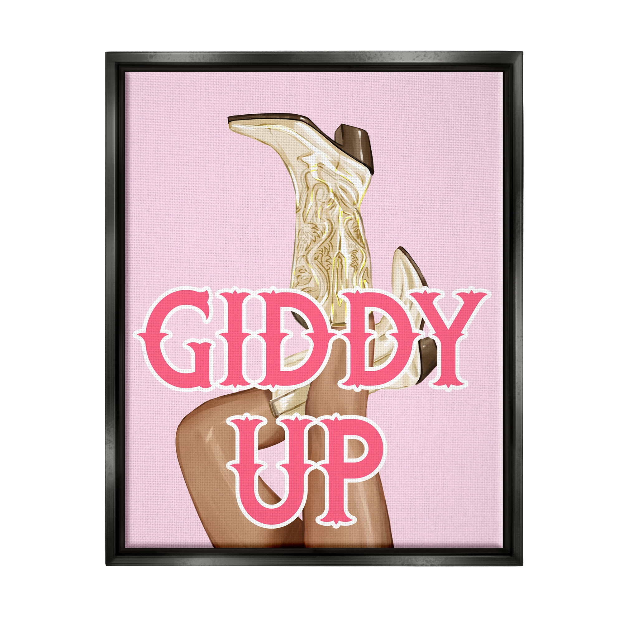 Stupell Industries Giddy Up Cowgirl Phrase Typography Painting Black Floater Framed Canvas Art Print Wall Art, 25 x 31