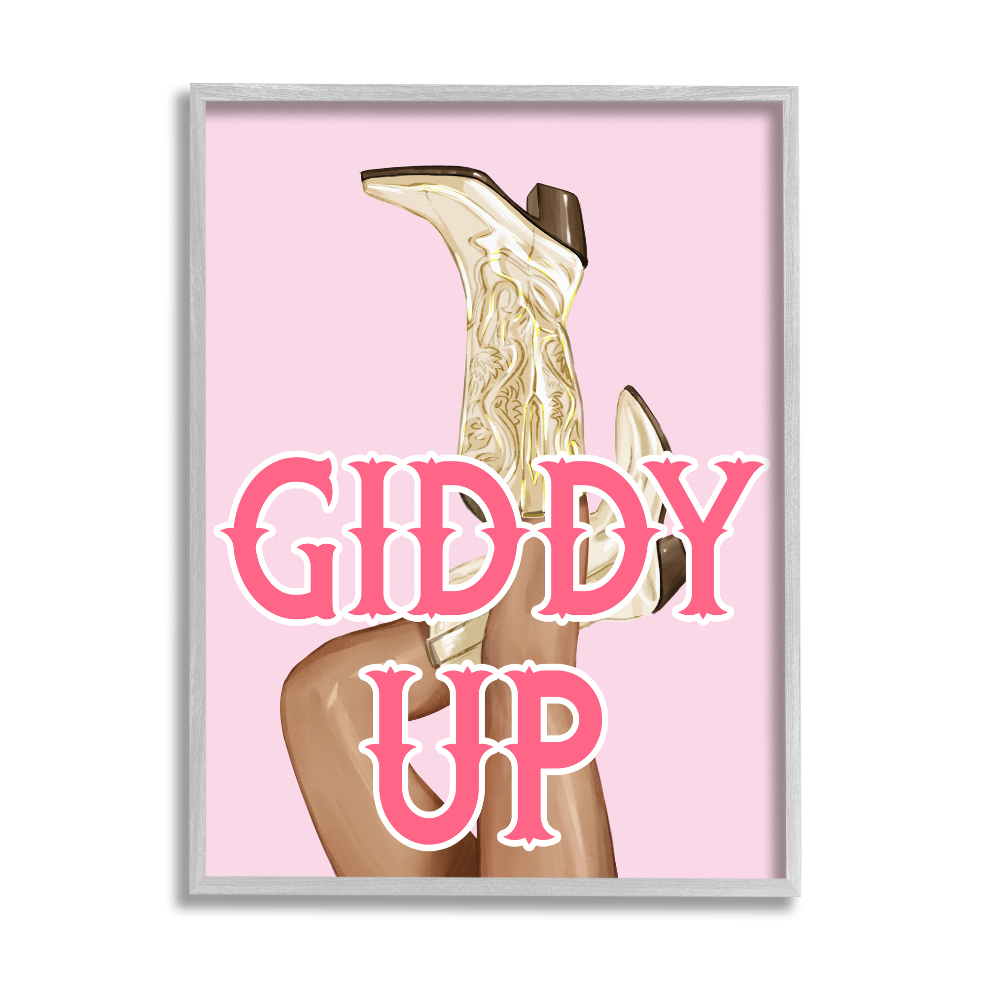 Stupell Industries Giddy Up Cowgirl Phrase Typography Painting Gray Framed Art Print Wall Art, 16 x 20