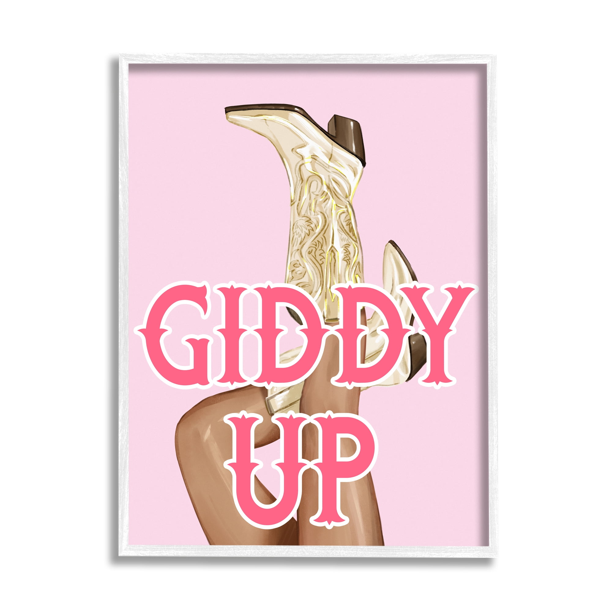 Stupell Industries Giddy Up Cowgirl Phrase Typography Painting White Framed Art Print Wall Art, 11 x 14